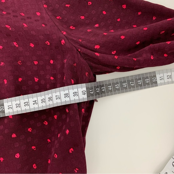 Club Monaco Dress Burgundy Belted Dots Sz 4 Midi Length Flared Skirt Classic - Picture 7 of 11